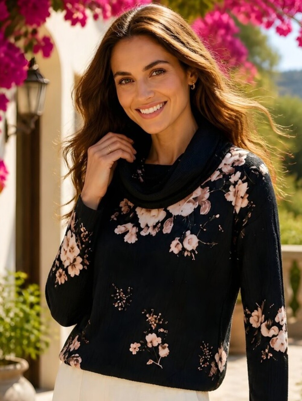 Maurices Black Floral Cowl Neck Sweater Extra Small Lace Up Back - Picture 3 of 11